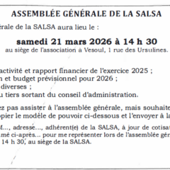 Samedi 21 mars 2026 à 14h30 : Assemblée Générale